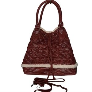Big Buddha Quilted Faux Leather/Sherpa Brick Red Shoulder Bag